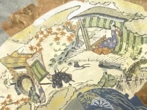 アンティーク　地紙に時代人物・風景模様男物長襦袢